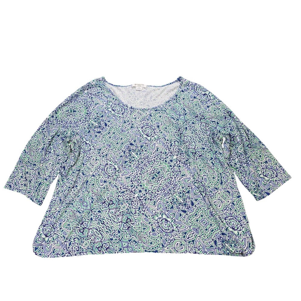 Liz Claiborne Paisley Floral Top Tunic Women's Size 3X Blue Green Scoop Neck